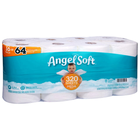 Angel Soft Mega Roll 2-Ply Unscented Bathroom Tissue Mega Roll 16 ea
