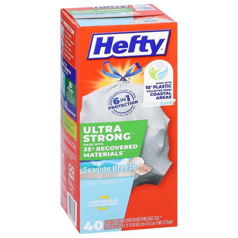 Hefty Ultra Strong 13 Gallon Drawstring Seaside Breeze Tall Kitchen Bags 40 ea