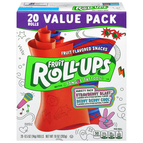 Fruit Roll-Ups Strawberry Blast/Berry Berry Cool Fruit Flavored Snacks with Tongue Tattoos Variety Pack Value Pack 20 - 0.5 oz Rolls - 6 Pack