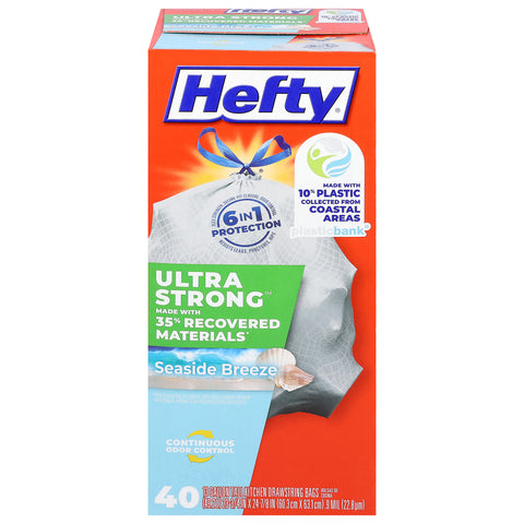 Hefty Ultra Strong 13 Gallon Drawstring Seaside Breeze Tall Kitchen Bags 40 ea - 6 Pack