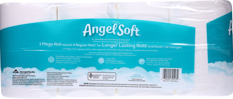 Angel Soft Mega Roll 2-Ply Unscented Bathroom Tissue Mega Roll 16 ea