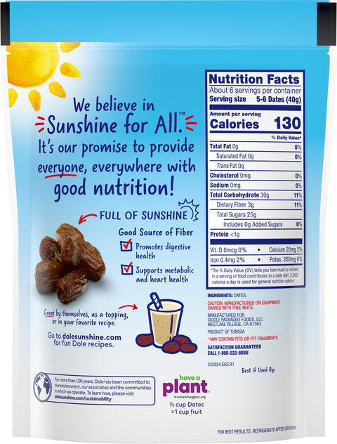 Dole Fruit Dates California Pitted Whole 8 OZ