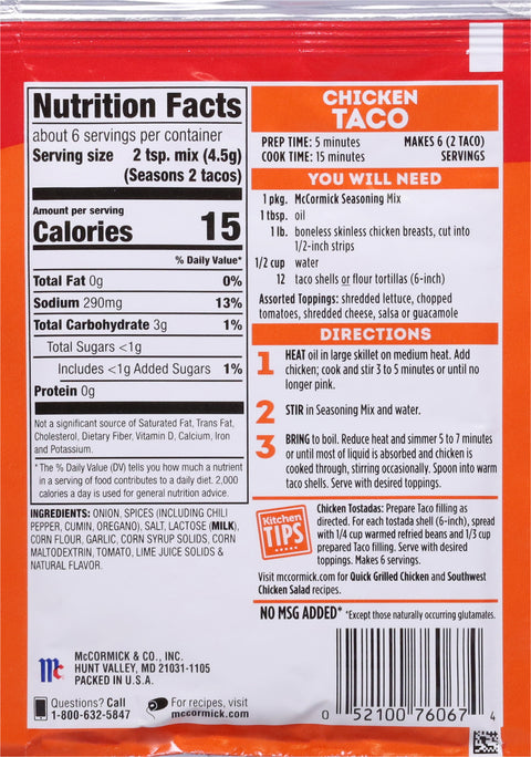 McCormick Chicken Taco Seasoning 1 OZ