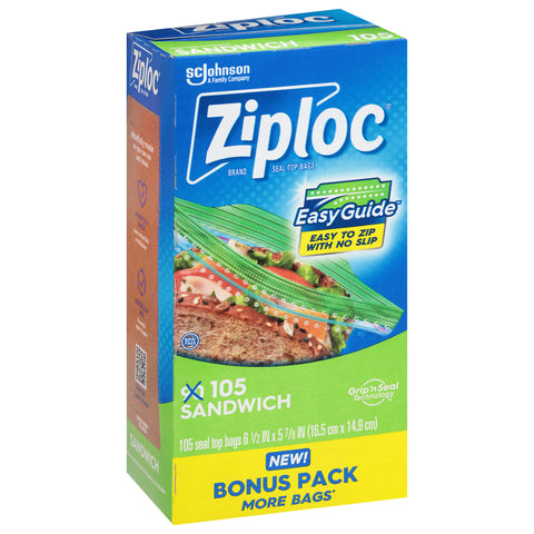 Ziploc Sandwich Seal Top Bags Bonus Pack 105 Bags Side