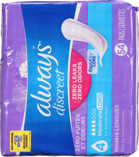 Always Discreet Moderate Long Pads 54 CT