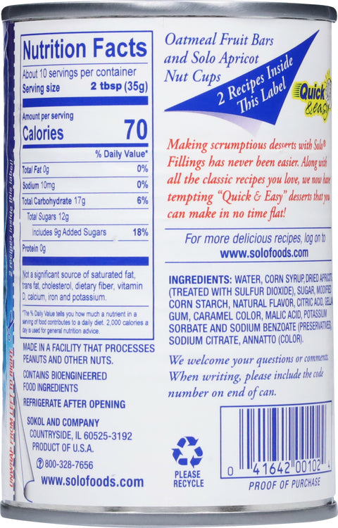 Solo Apricot Cake & Pastry Filling 12 OZ