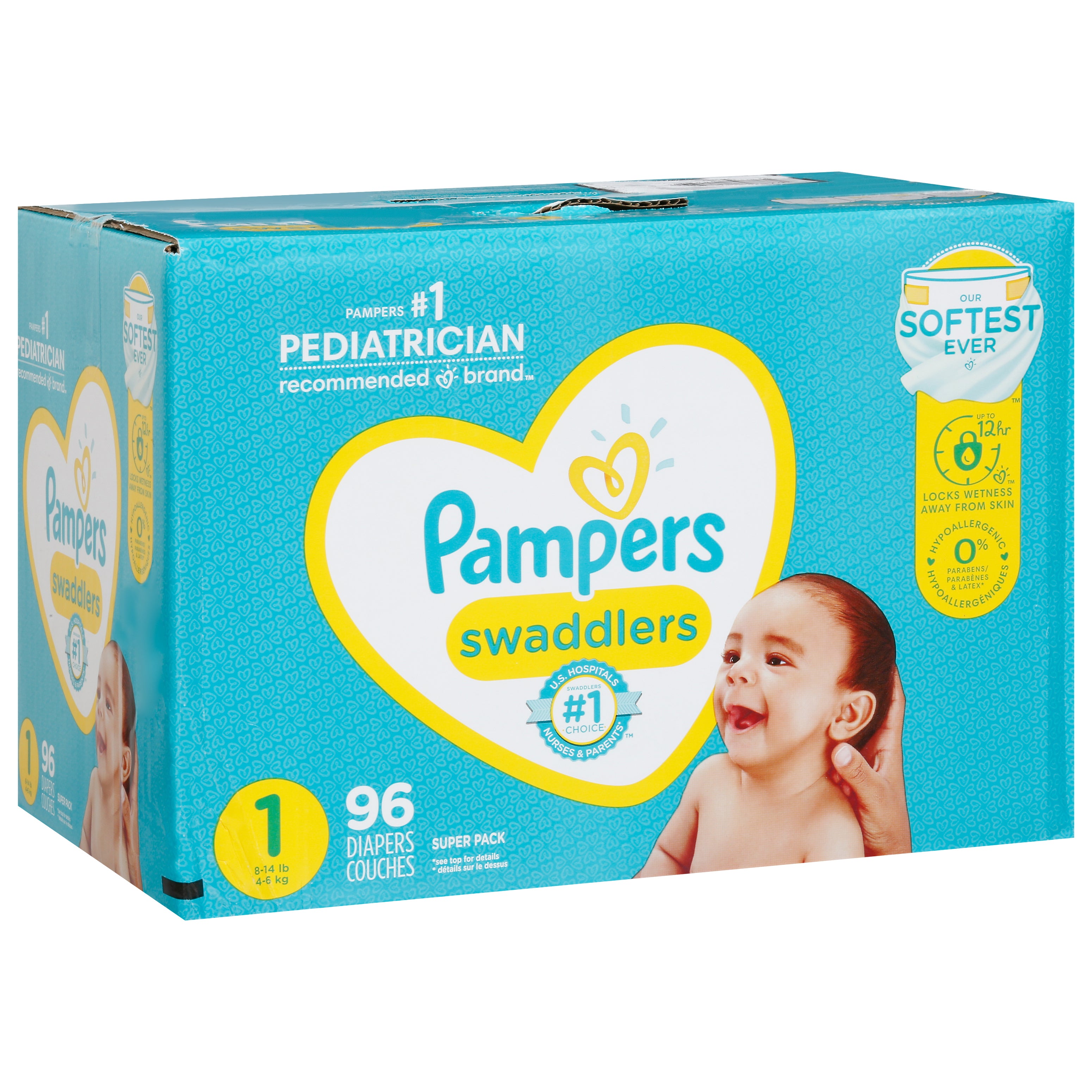 Pampers Diapers 1 (8-14 lb) Super Pack - 96 Diapers – StockUpExpress