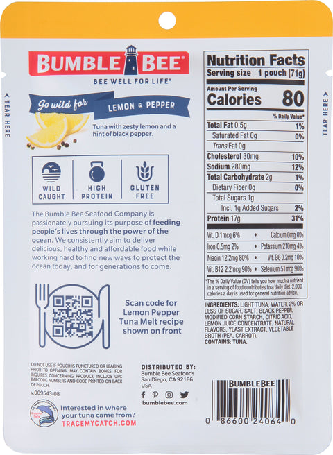 Bumble Bee Tuna Lemon & Pepper 2.5 OZ