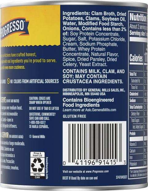 Progresso Rich & Hearty Soup New England Clam Chowder 18.5 OZ