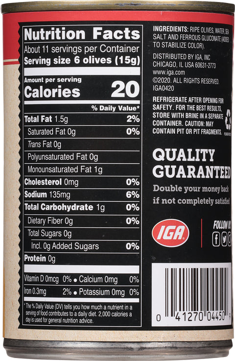 IGA Olives Small Pitted Ripe 6 OZ
