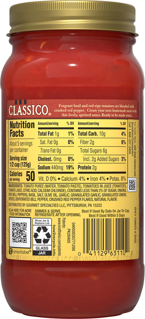 Classico Sauce Pasta Spicy Tomato & Basil 24 OZ