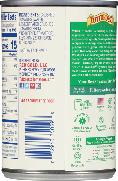 Tuttorosso Crushed Tomatoes with Basil 15 oz