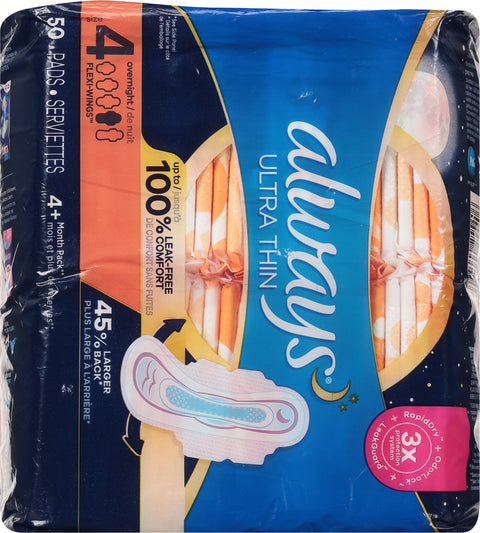 Always Mega Pack Overnight Ultra Thin Pads 50 ea