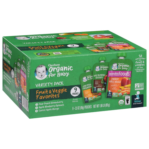Gerber Organic for Baby Sitter 2nd Foods Fruit & Veggie Favorites Variety Pack 9