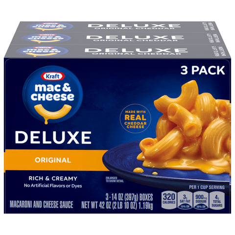 Kraft Deluxe Original Mac & Cheese 3 - 14 oz Boxes - 8 Pack