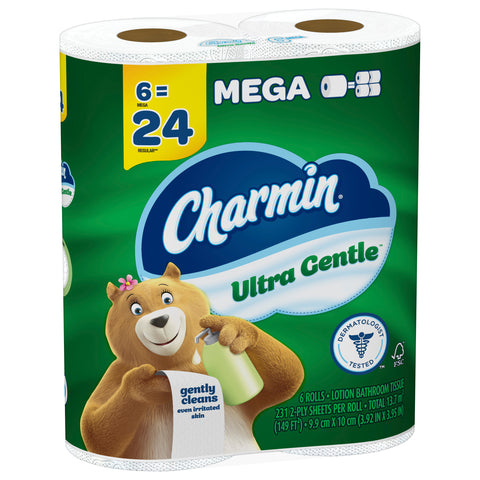 Charmin Ultra Gentle Toilet Paper, 6 Mega Rolls, 231 Sheets Per Roll
