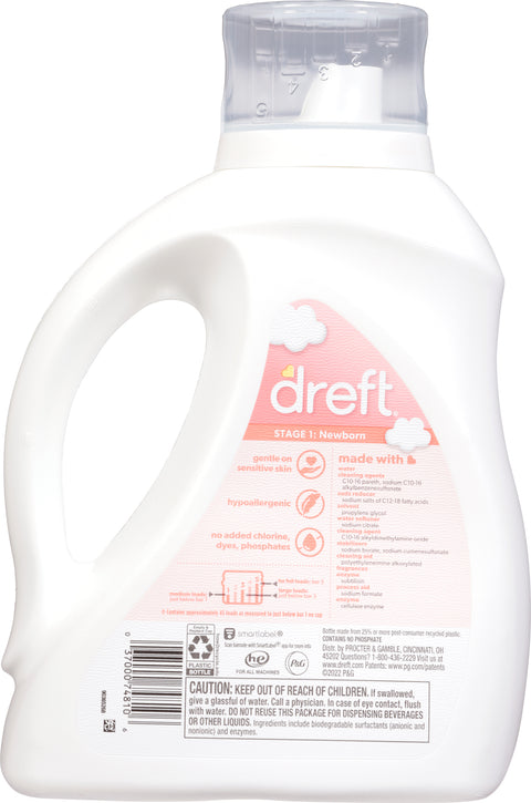 Dreft Stage 1 Newborn Baby Liquid Laundry Detergent, Gentle on Sensitive Skin, HE Compatible, 32 loads