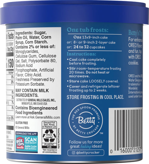 Betty Crocker Oreo Creme Flavored Whipped Frosting 12 OZ