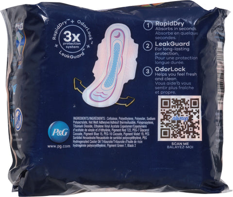 Always Ultra Thin Overnight Pads with Flexi-Wings, Size 4, Overnight, Unscented, 16 Count
