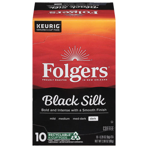 Folgers Dark Black Silk Coffee 10 - 0.28 oz K-Cup Pods - 6 Pack