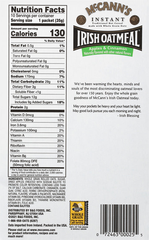 McCann's Instant Irish Oatmeal Apple & Cinnamon 12.3 OZ