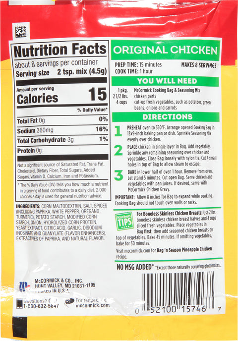 McCormick Chicken Seasoning Bag and Seasoning Mix 1.25 OZ