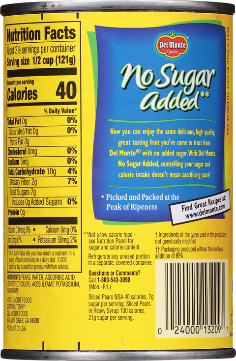 Del Monte Pears Sliced No Sugar Added 14.5 OZ