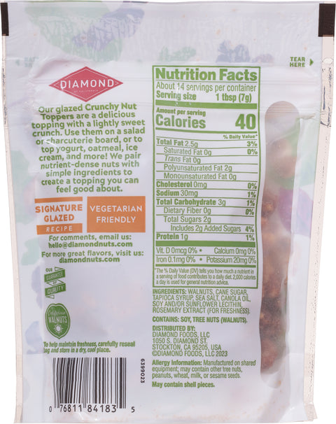 Diamond Crunchy Glazed Walnuts Nut Toppers  3.5 OZ