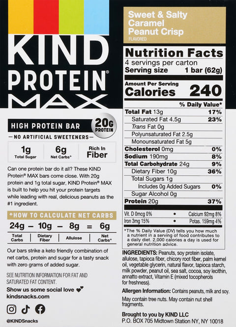 Kind Sweet & Salty Caramel Peanut Crisp Protein Bar 4