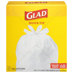 Glad Quick-Tie Tall Kitchen White Bags - 68 CT 4 Pack