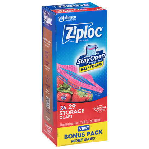 Ziploc Quart Storage Seal Top Bags Bonus Pack 29 Bags