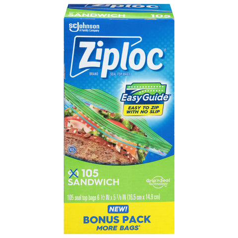 Ziploc Sandwich Seal Top Bags Bonus Pack 105 Bags - 12 Pack