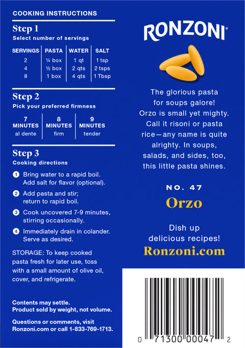 Ronzoni Orzo Pasta 16 OZ
