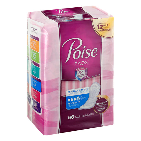 Poise Incontinence Pads & Postpartum Incontinence Pads, 4 Drop Moderate Absorbency, Regular Length, 66 Count (Packaging May Vary)