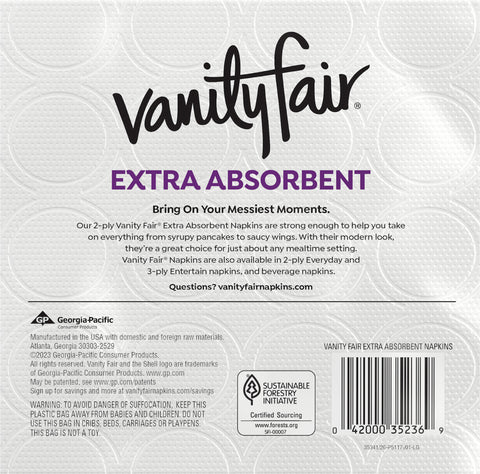 Vanity Fair Extra Absorbent Napkins 80 CT
