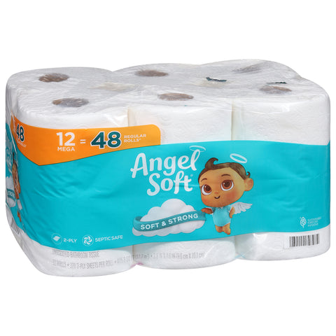 Angel Soft 2-Ply Unscented Bathroom Tissue Mega 12 ea