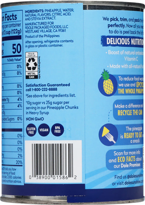 Dole No Sugar Added Pineapple Chunks 20 oz
