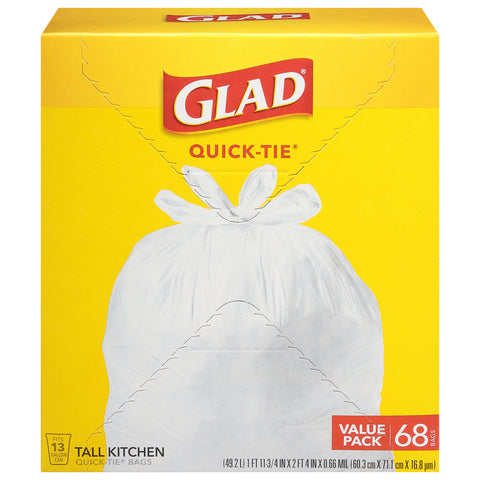 Glad Quick-Tie Tall Kitchen White Bags 68 CT