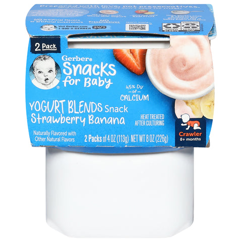 Gerber Snacks for Baby Crawler 8+ months Strawberry Banana Yogurt Blend Snacks 2 Pack 2 - 4 oz Packs - 8 Pack