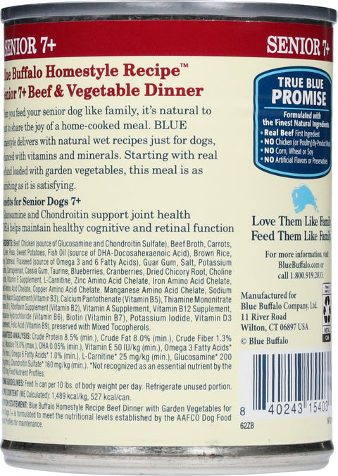 Blue Buffalo Blue Homestyle Recipe Senior 7+ Beef & Vegetable Dinner Food for Dogs 12.5 oz
