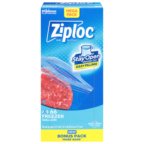Ziploc Seal Top Gallon Freezer Bags Mega Pack Bonus Pack 66 Bags - 9 Pack
