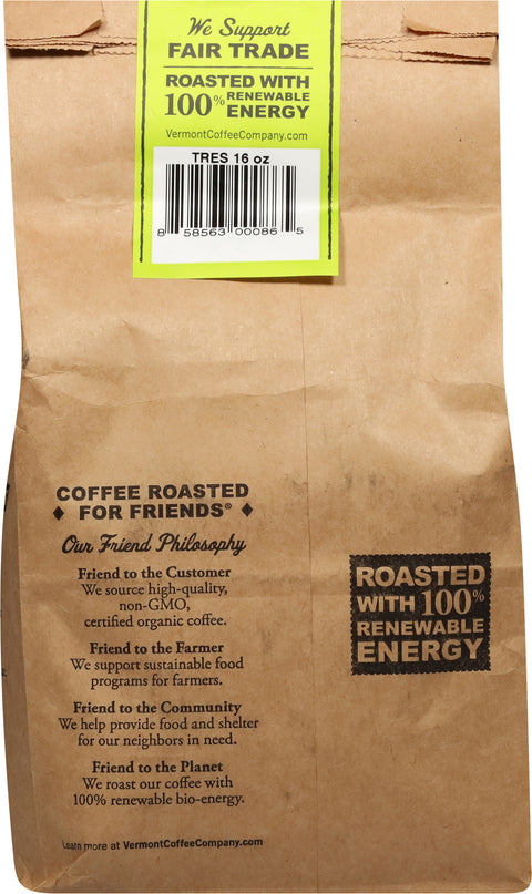 Vermont Coffee Company Organic Single Region Caribbean Sea Medium-Dark Roast Whole Bean Tres Coffee 16 oz