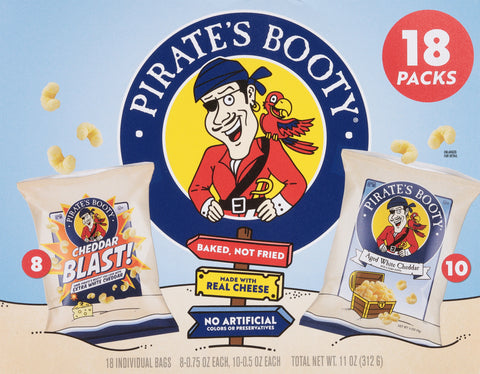 Pirate's Booty Cheddar Blast/Aged White Cheddar Puffs Bag 18 ea