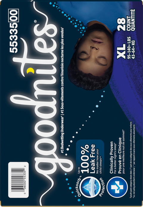 Goodnites Boys' Nighttime Bedwetting Underwear, Size Extra Large (95-140+ lbs), 28 Ct