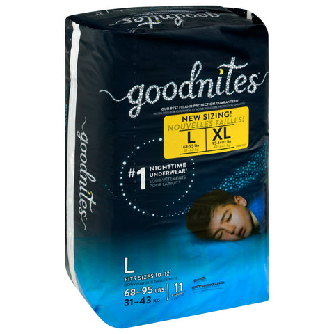Goodnites Boys' Nighttime Bedwetting Underwear, Size Large (68-95 lbs), 11 Ct