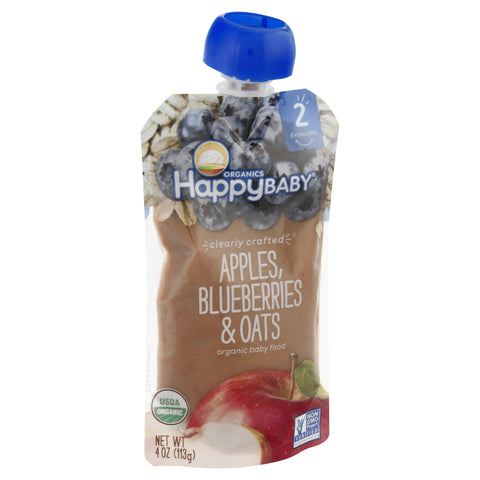Happy Baby Organics Stage 2 Apples, Blueberries & Oats Pouch 4 OZ