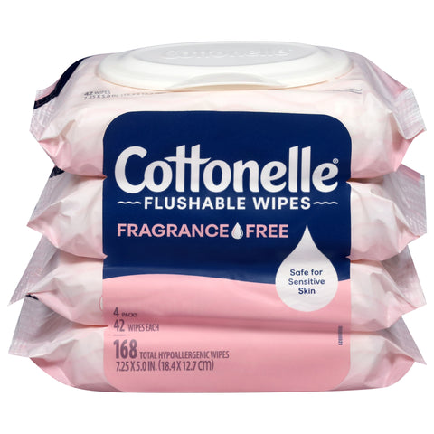 Cottonelle Fragrance Free Flushable Wipes 4 - 42 Wipe Packs - 4 Pack