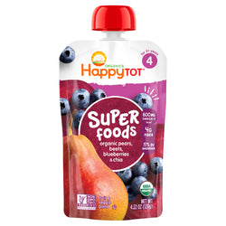 Happy Tot Organic Stage 4 Super Foods Organic Pears, Beets & Blueberries with Super Chia - 4.22 OZ 16 Pack