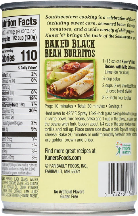Kuner's Jalapeno Black Beans With Lime Juice 15 OZ