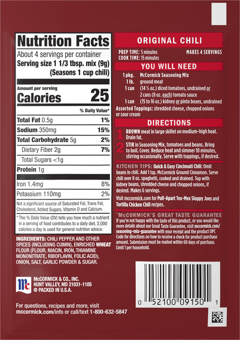 McCormick Seasoning Mix Chili - 1.25 OZ 24 Pack